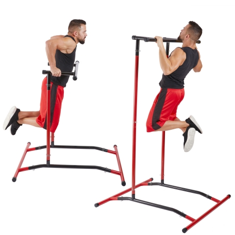 GoBeast Pull Up Bar Free-Standing Dip Station, Portable Power Tower Home Gym Equipment with Storage Bag and Downloadable Exercise Manual, Red Black